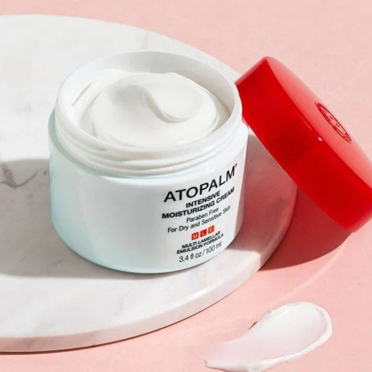 ATOPALM Intensive Moisturizing Cream 100ml open jar with rich white cream – paraben-free moisturizer for dry, sensitive skin