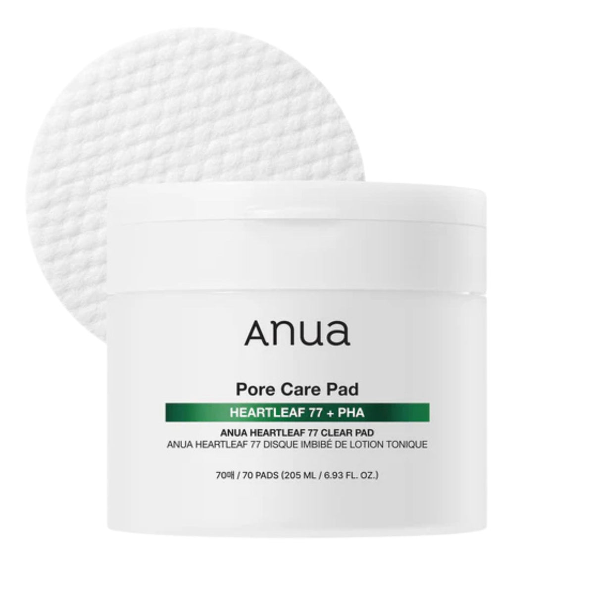 Anua Heartleaf 77 Clear Pad jar with toner pad texture, exfoliating and hydrating Korean toner pads for clear skin