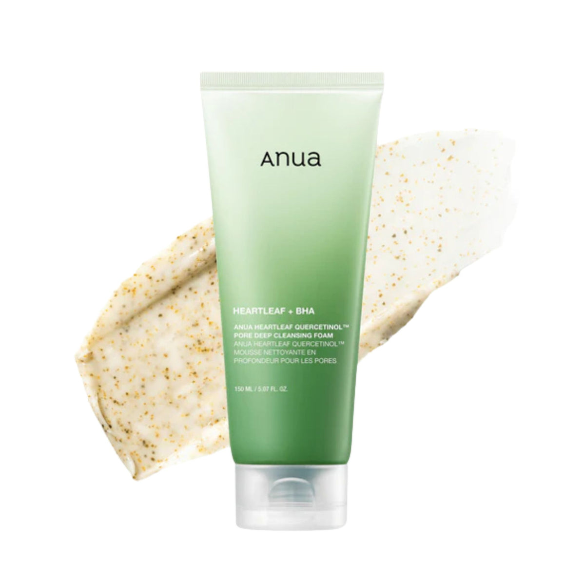 Anua Heartleaf Quercetinol Pore Deep Cleansing Foam 150ml with BHA, gentle exfoliating facial cleanser for acne-prone and sensitive skin