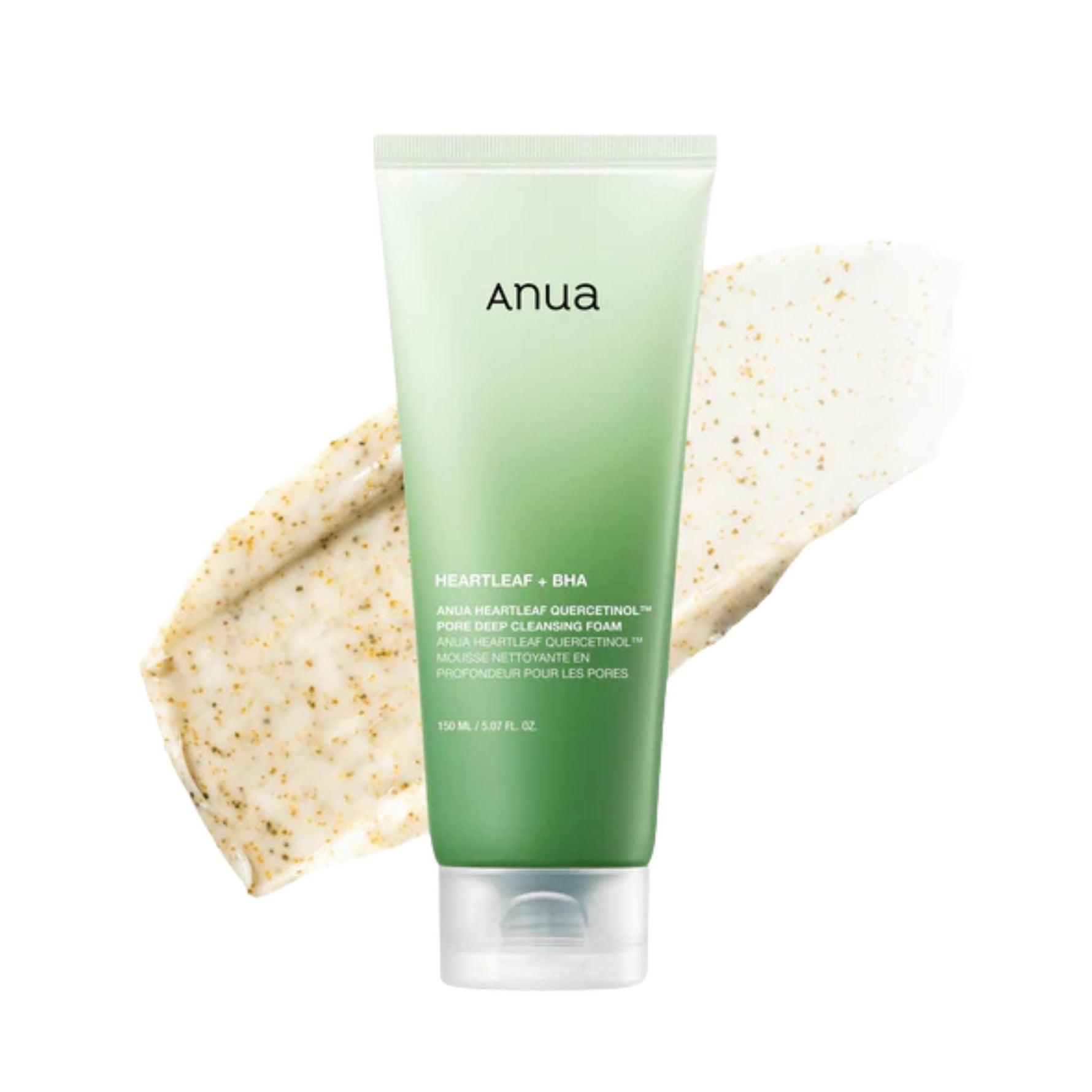 Anua Heartleaf Quercetinol Pore Deep Cleansing Foam 150ml with BHA, gentle exfoliating facial cleanser for acne-prone and sensitive skin