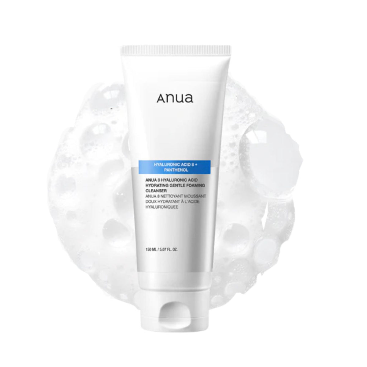 Anua Hyaluronic Hydrating Gentle Foaming Cleanser – Korean face wash with 8 types of hyaluronic acid for deep hydration and gentle daily cleansing.