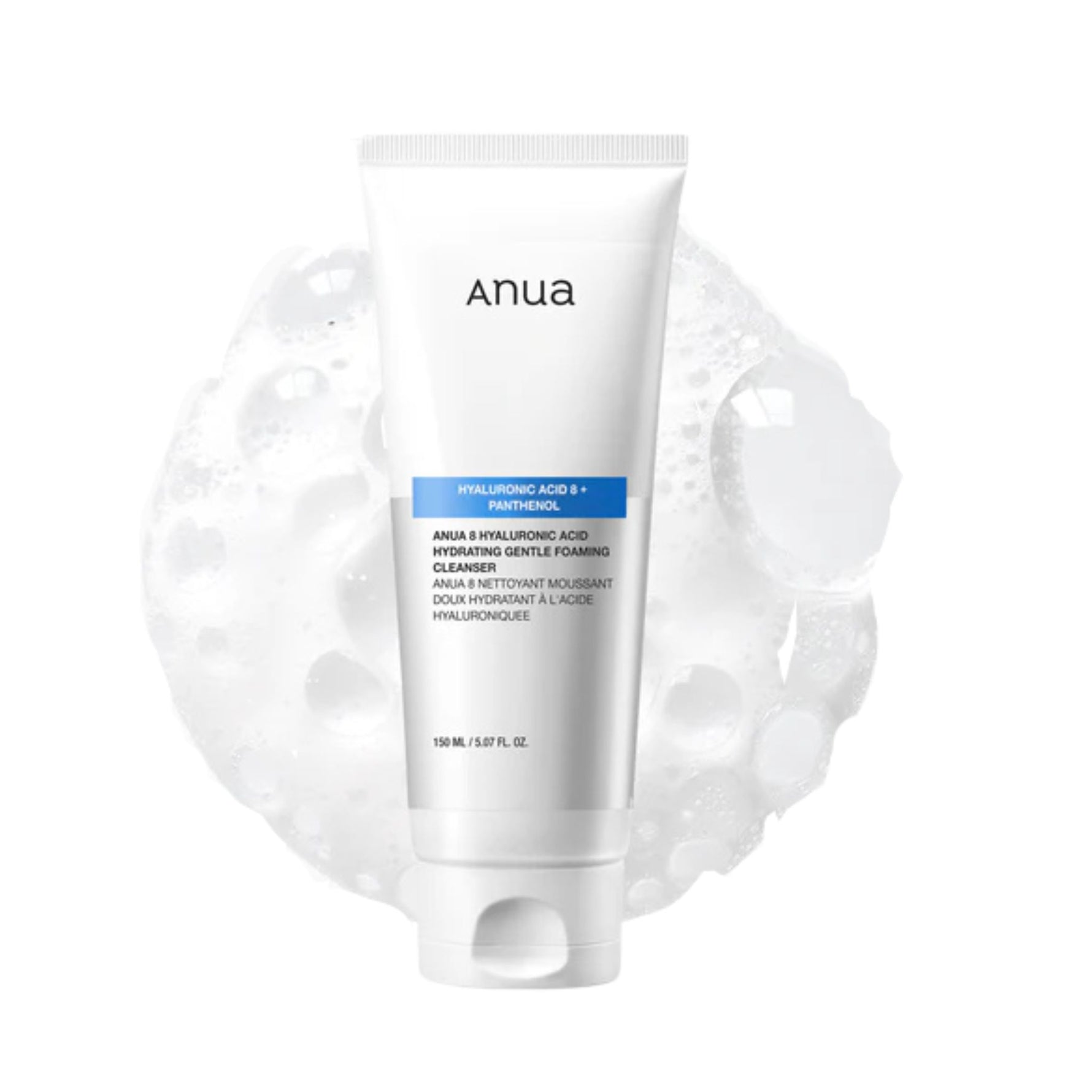 Anua Hyaluronic Hydrating Gentle Foaming Cleanser – Korean face wash with 8 types of hyaluronic acid for deep hydration and gentle daily cleansing.