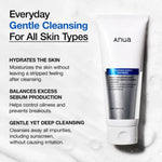 Anua Hyaluronic Hydrating Gentle Foaming Cleanser – gentle yet deep cleansing face wash that hydrates, balances oil, and removes sunscreen without irritation.