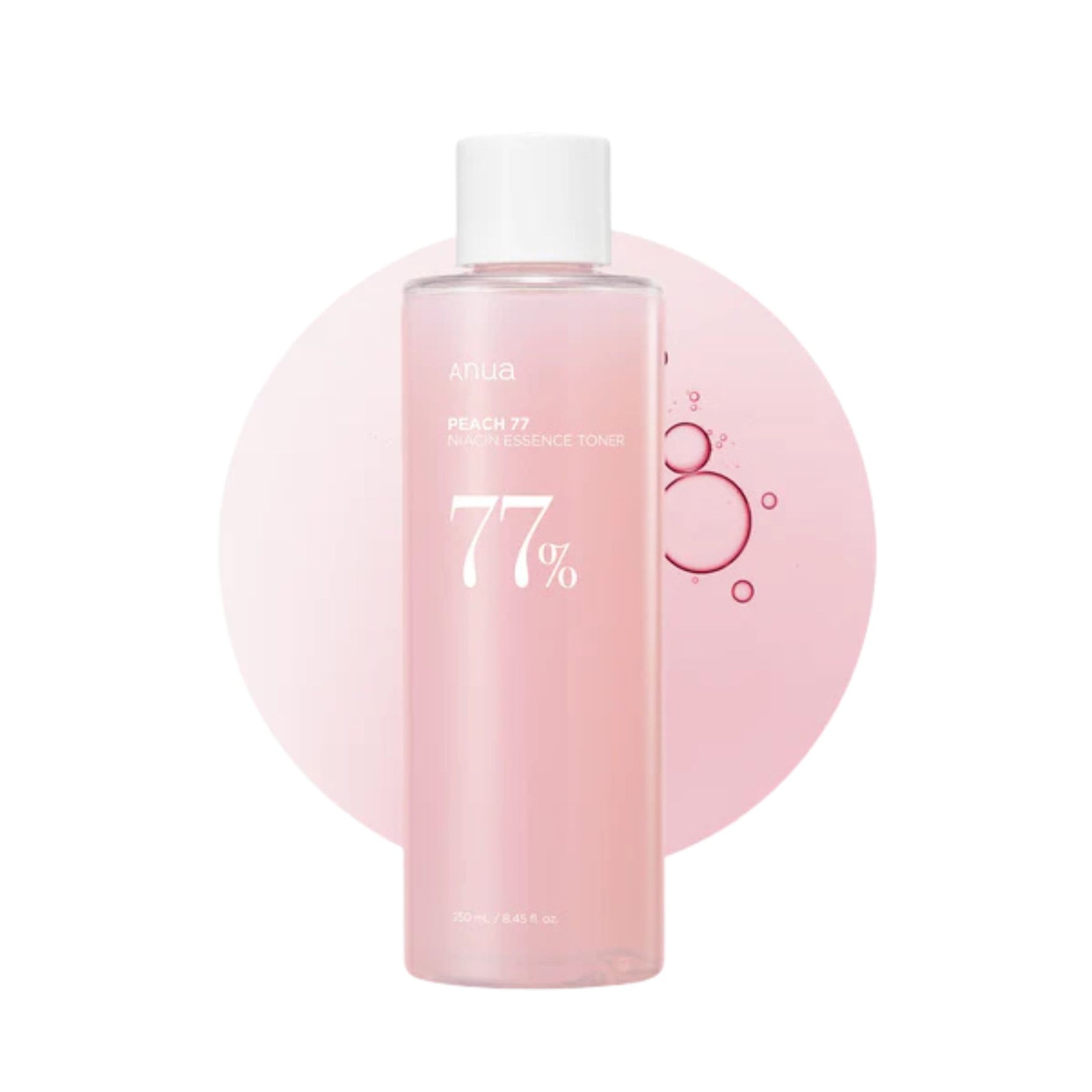 Anua Peach 77 Niacin Essence Toner 250ml – lightweight Korean essence toner with peach extract and niacinamide for radiant, glowing, hydrated skin.