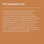 Full ingredient list of Anua Rice Milky Toner 250ml highlighting rice water, niacinamide, ceramides, panthenol, and hyaluronic acid for hydration and brightening