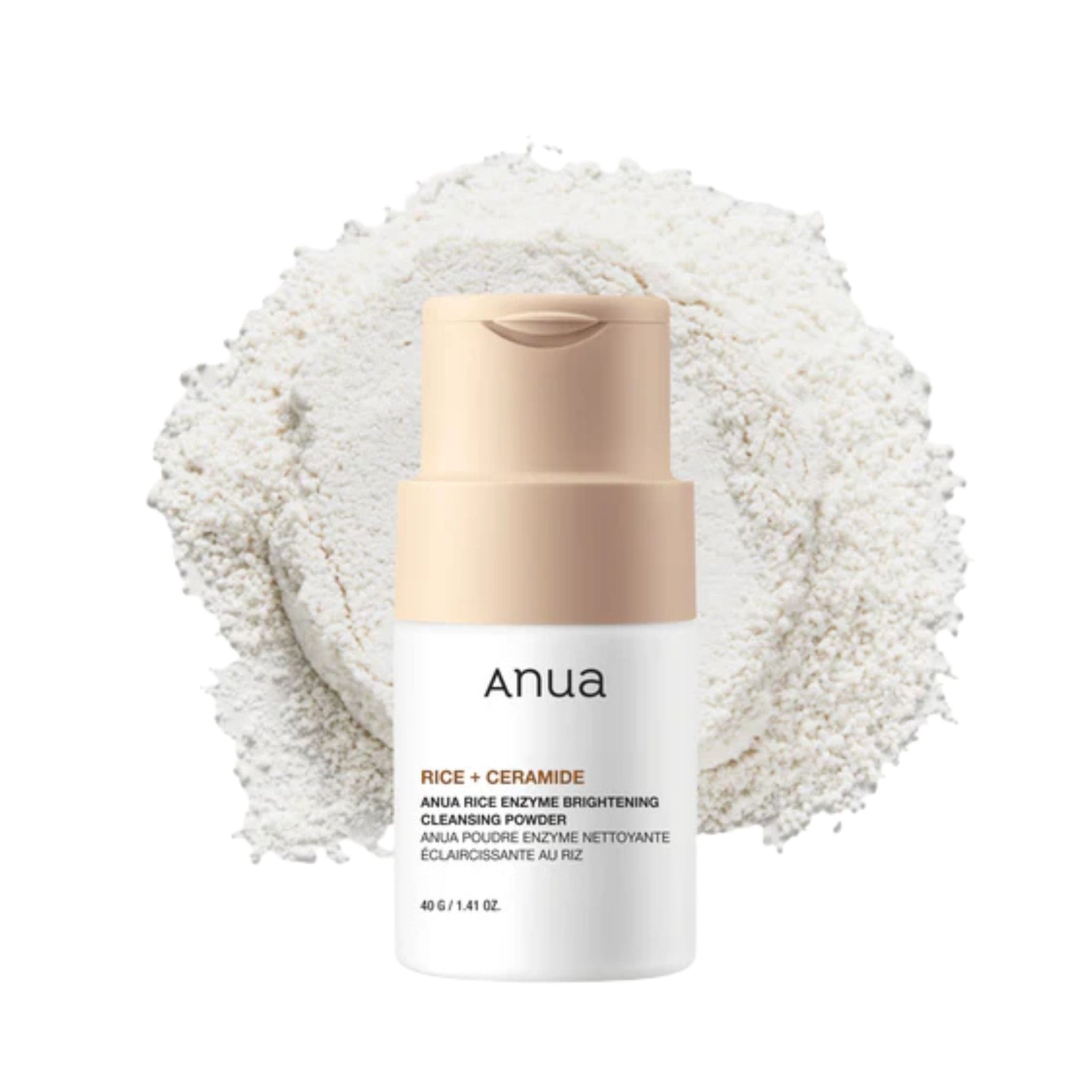 Anua Rice Enzyme Brightening Cleansing Powder with rice ceramide formula – gentle exfoliating powder cleanser for brighter, smoother skin