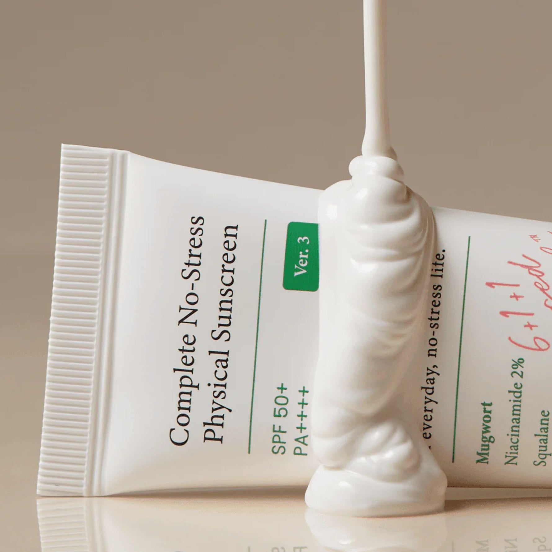 AXIS-Y Complete No-Stress Physical Sunscreen SPF 50+ PA++++ — smooth non-greasy mineral sun cream texture with niacinamide and squalane