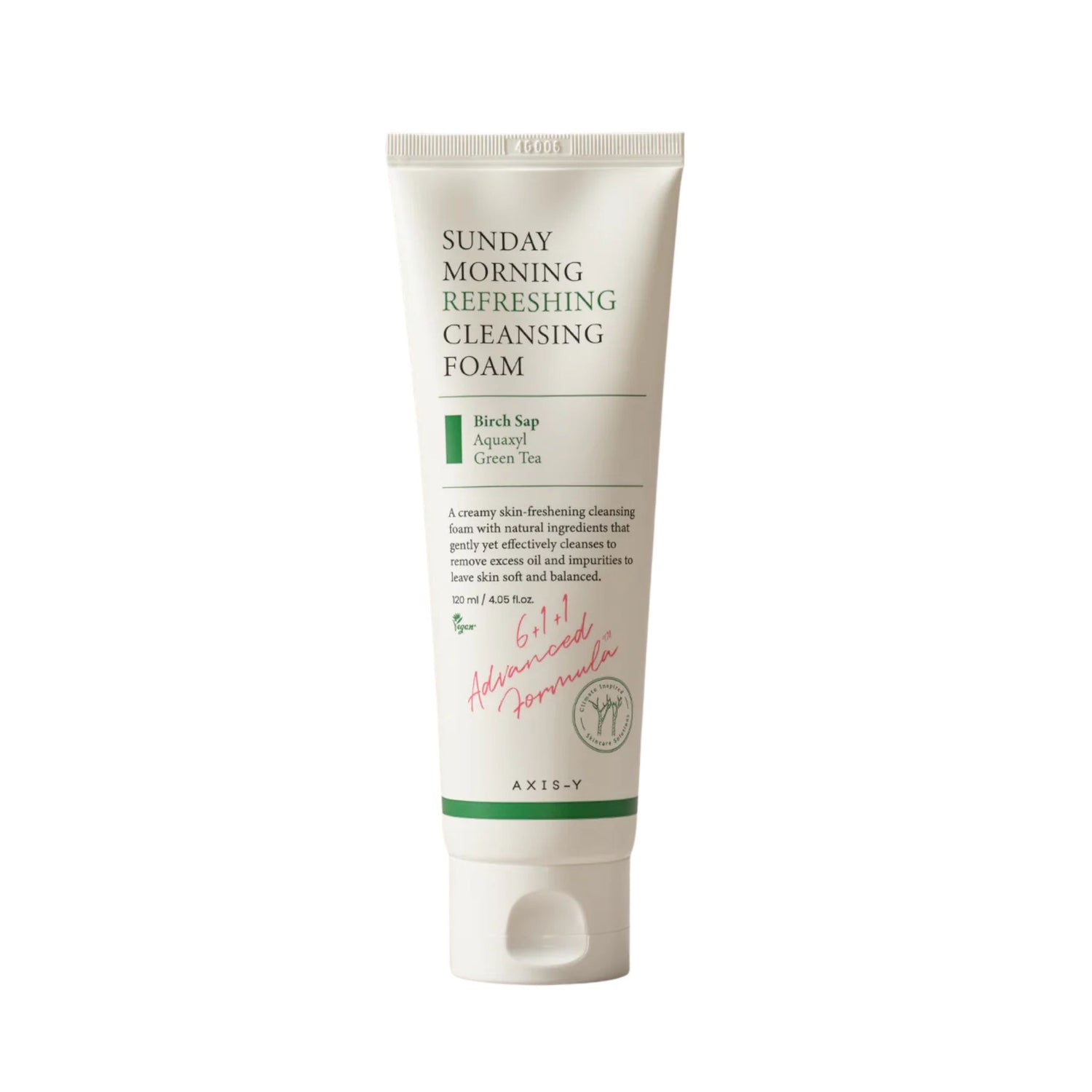 AXIS-Y Sunday Morning Refreshing Cleansing Foam with birch sap, green tea, and Aquaxyl – gentle hydrating facial cleanser for balanced skin