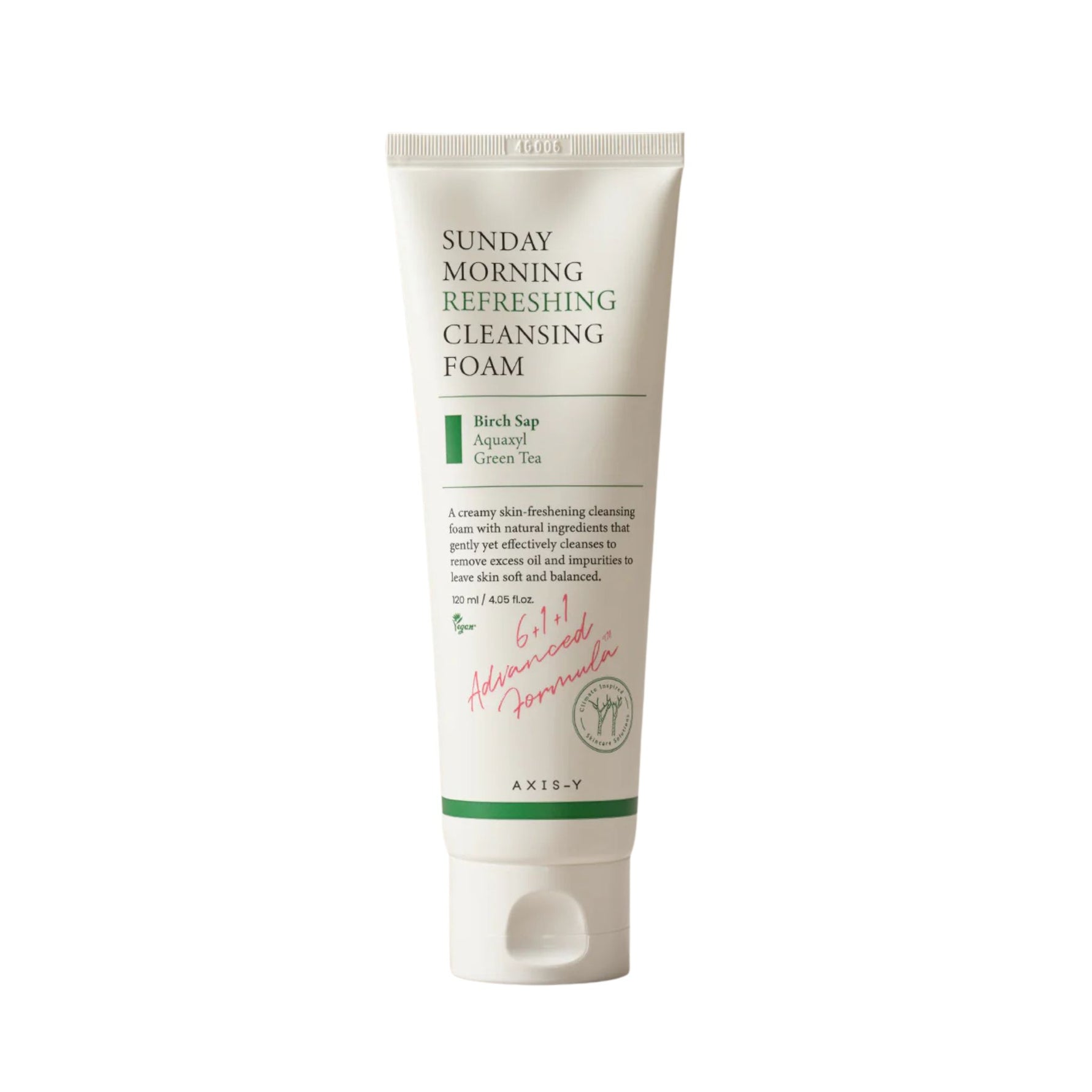 AXIS-Y Sunday Morning Refreshing Cleansing Foam with birch sap, green tea, and Aquaxyl – gentle hydrating facial cleanser for balanced skin
