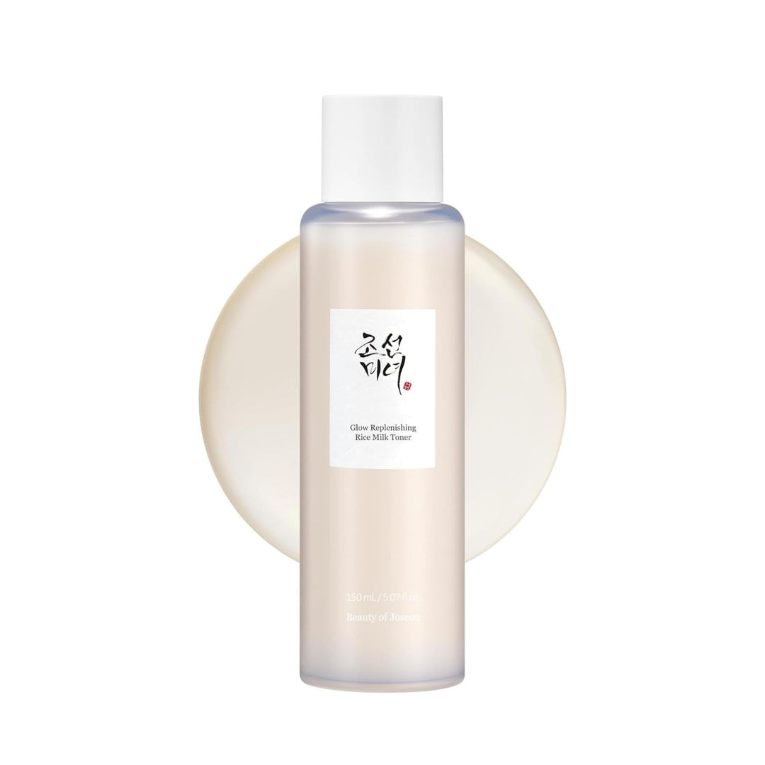 Beauty of Joseon Glow Replenishing Rice Milk Toner bottle with creamy toner texture, hydrating Korean skincare for radiant and nourished skin.