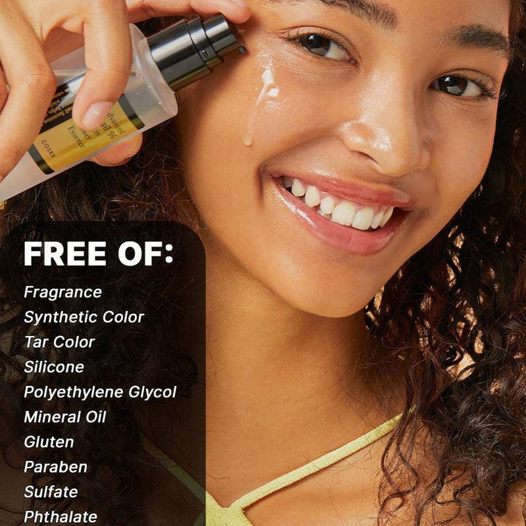COSRX Advanced Snail 96 Mucin Power Essence – fragrance-free Korean essence free of parabens, sulfates, mineral oil, silicone, and gluten.