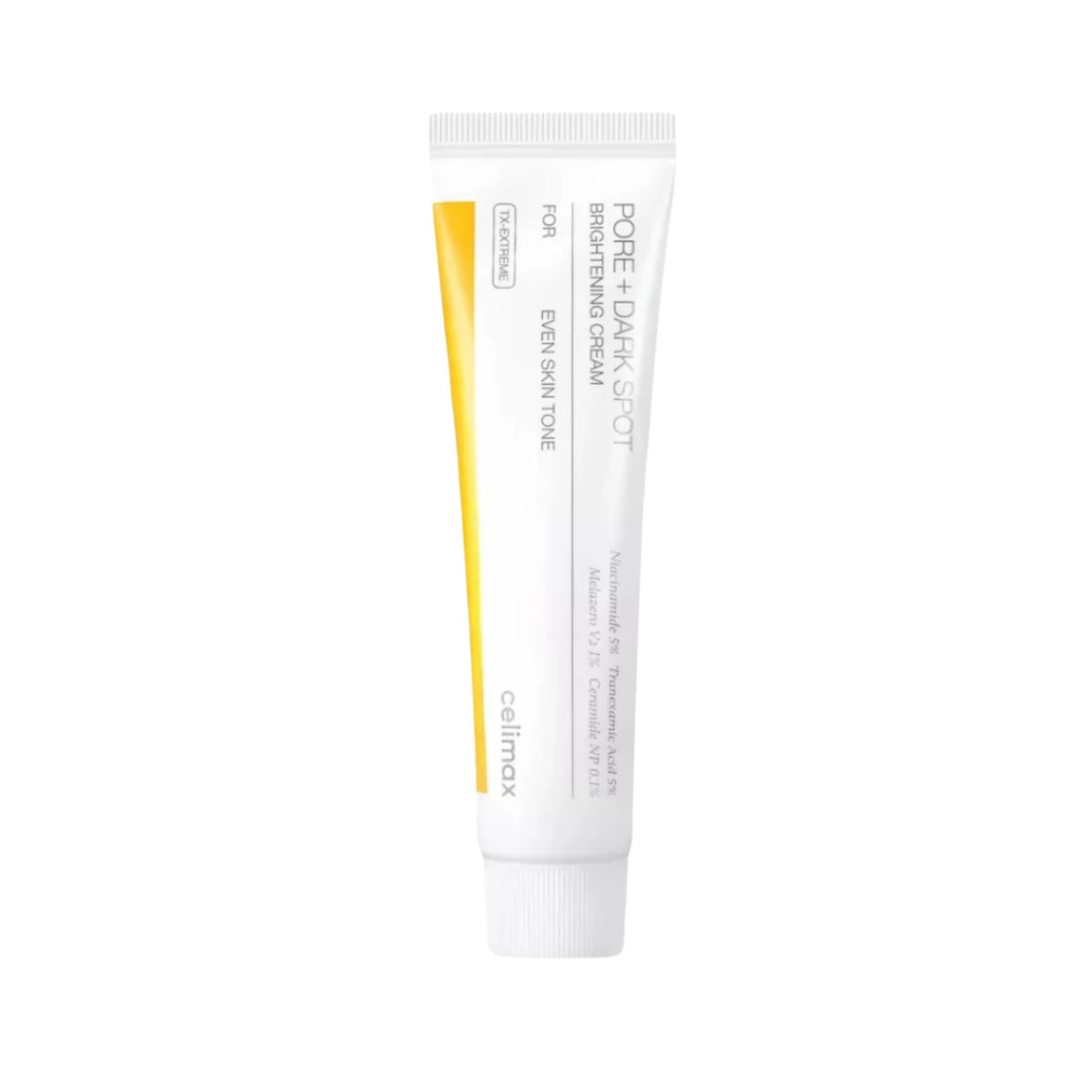 Celimax Pore + Dark Spot Brightening Cream 35ml tube with 5% Niacinamide, 5% Tranexamic Acid, and 1% Melazero V2 for even skin tone
