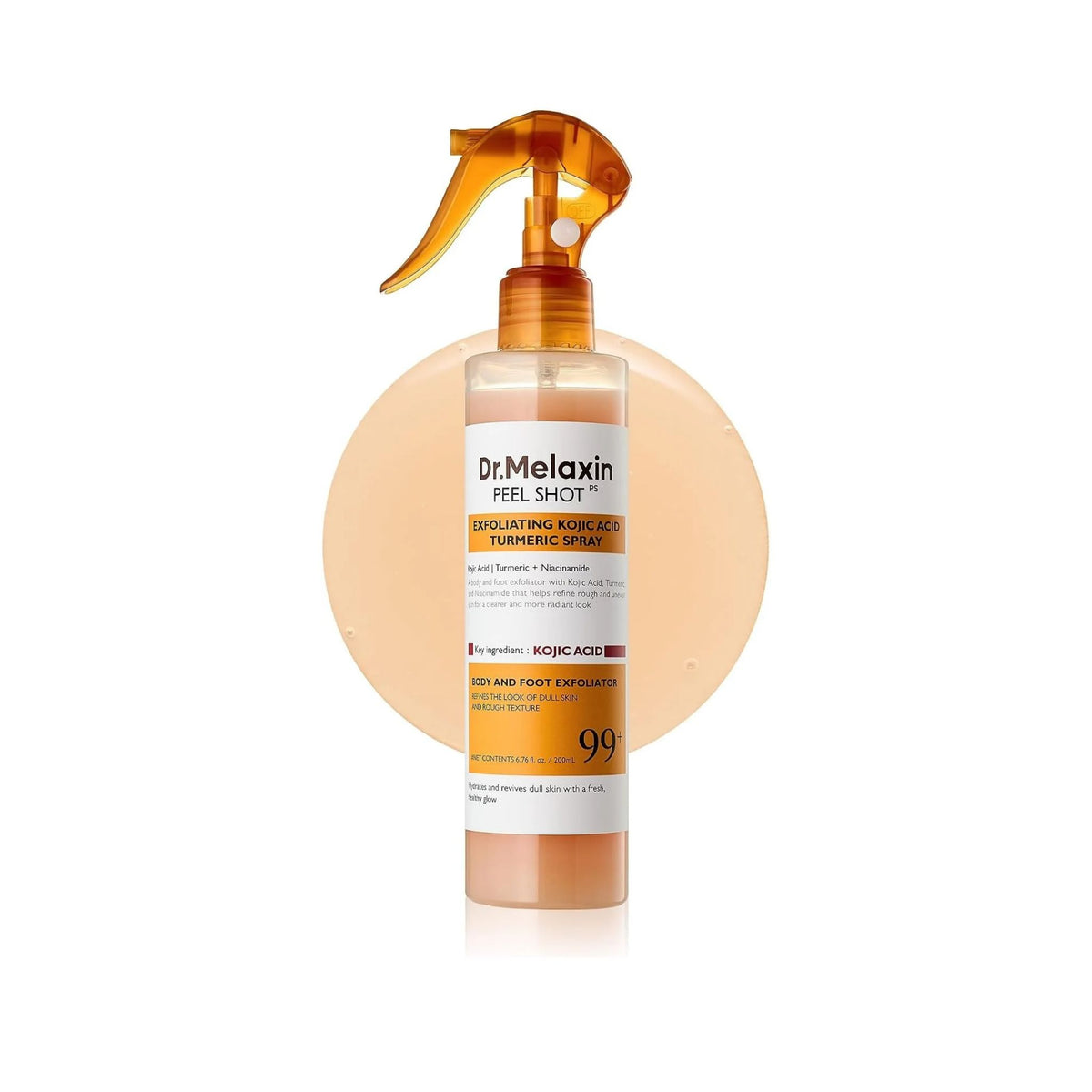 Dr.Melaxin Peel Shot Exfoliating Kojic Acid Turmeric Spray 200ml – Korean body and foot exfoliator with niacinamide for dull, rough skin