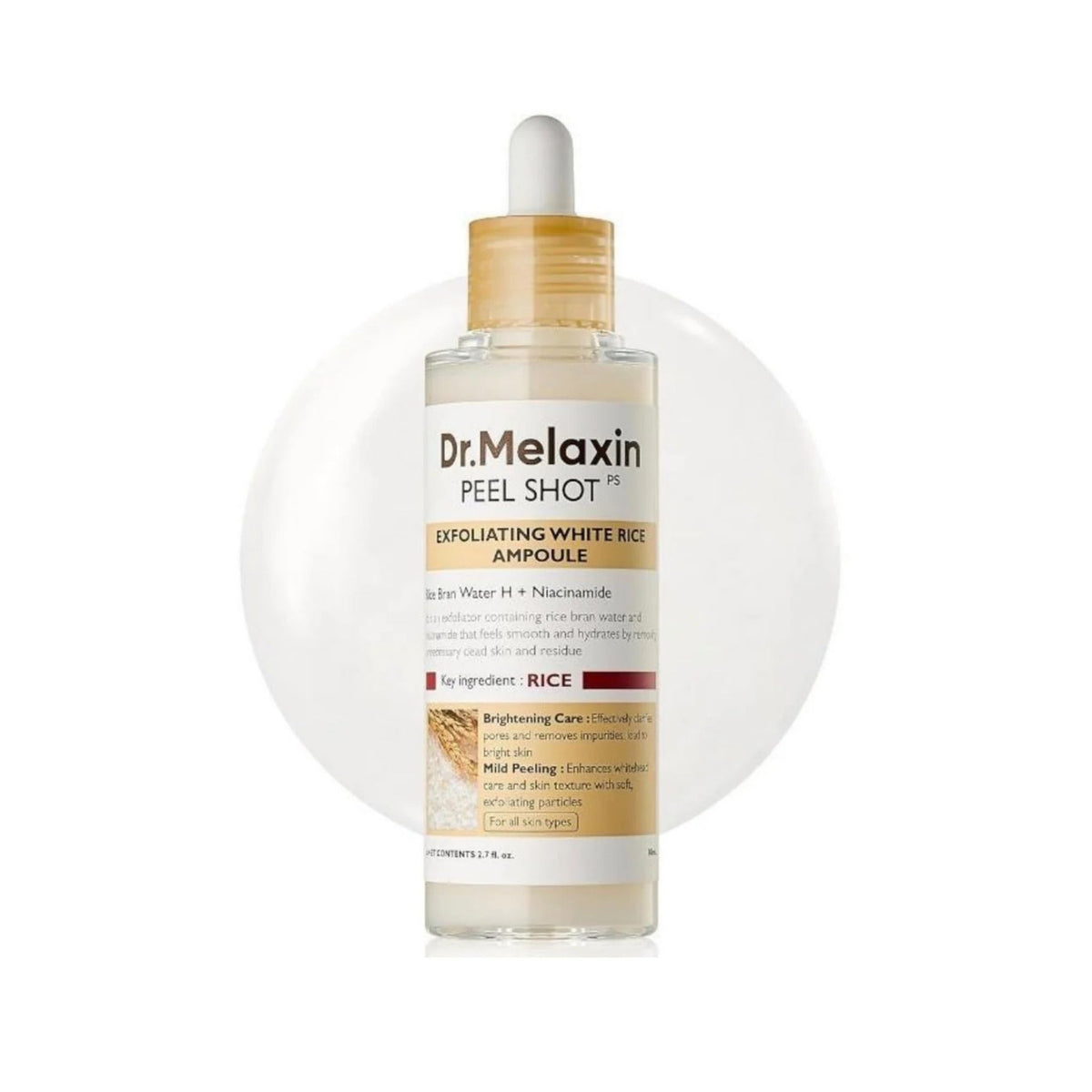 Dr.Melaxin Peel Shot Exfoliating White Rice Ampoule 80ml – Korean exfoliating serum with rice bran water and niacinamide