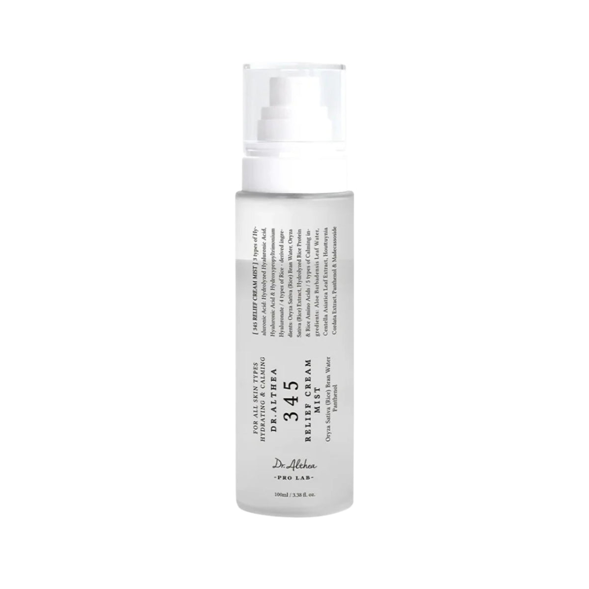 Dr. Althea 345 Relief Cream Mist 100ml bottle - hydrating K-beauty facial mist with hyaluronic acid and rice bran water