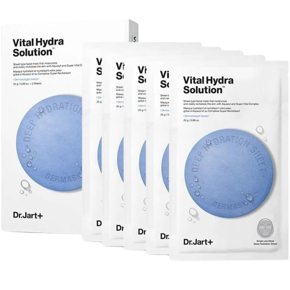 Dr. Jart+ Vital Hydra Solution Dermask – 5-sheet hydrating face mask set for deep moisture and plump skin