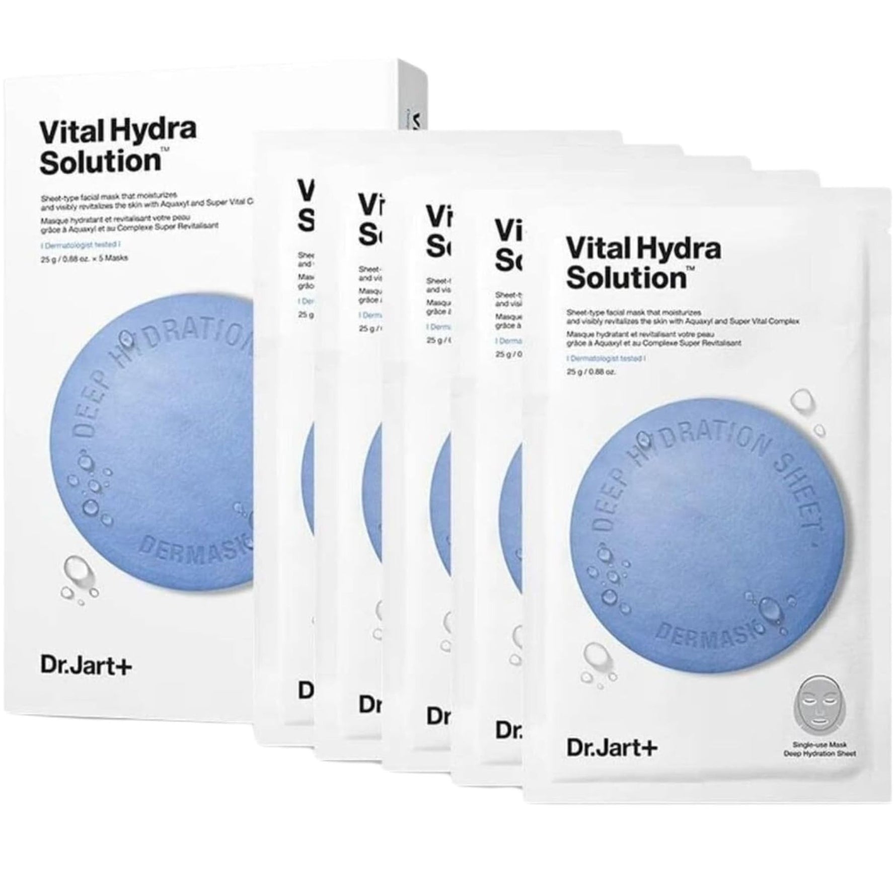Dr. Jart+ Vital Hydra Solution Dermask – 5-sheet hydrating face mask set for deep moisture and plump skin