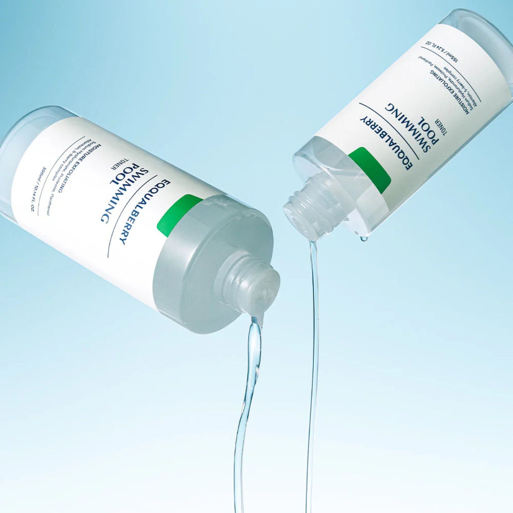 Eqqualberry Swimming Pool Toner texture — lightweight watery formula with exfoliating and moisturizing ingredients for fresh clear skin