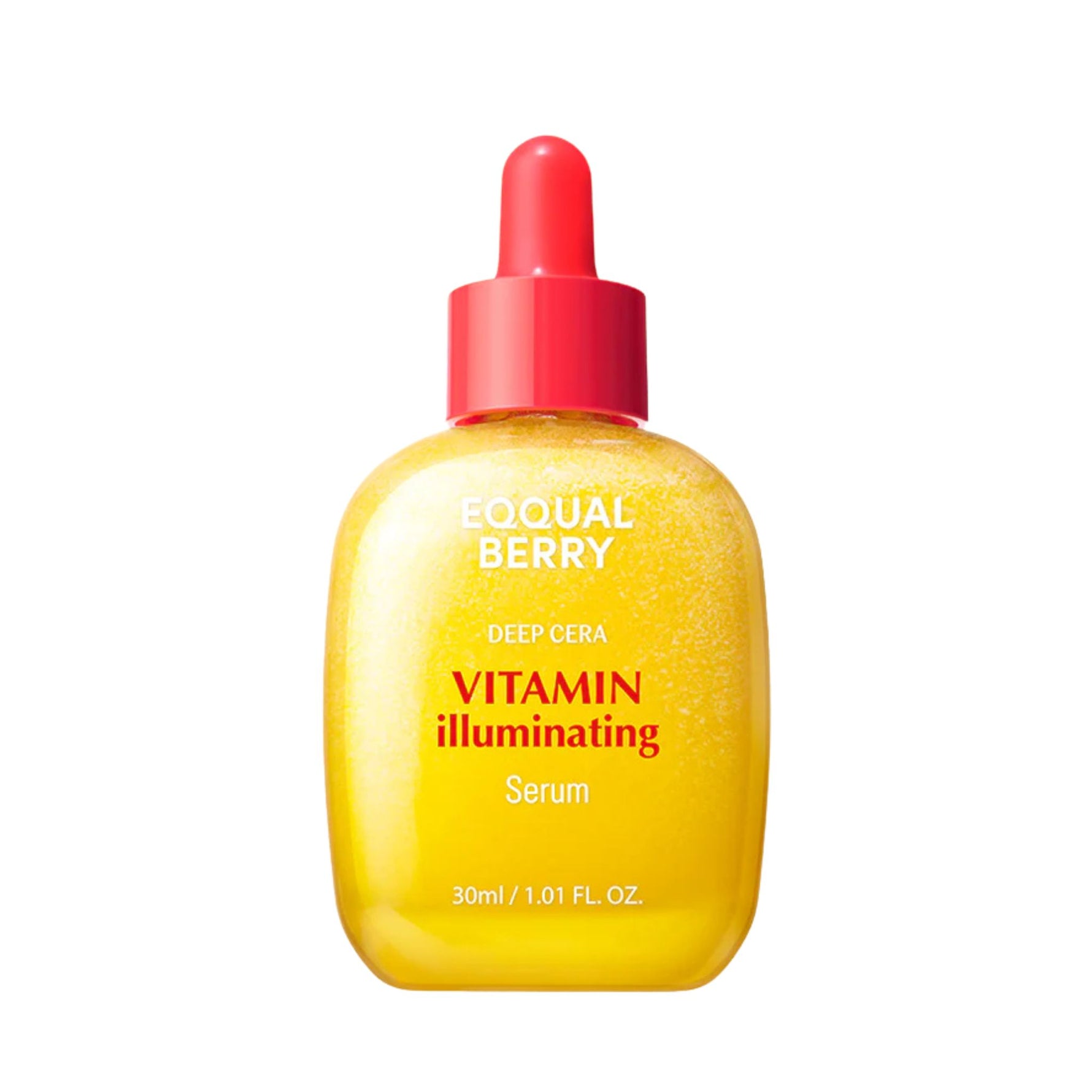 Eqqualberry Vitamin Illuminating Serum 30ml brightening skincare bottle with golden vitamin C essence in red dropper packaging