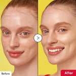 Before and after results using Eqqualberry Vitamin Illuminating Serum showing brighter, smoother, glowing skin