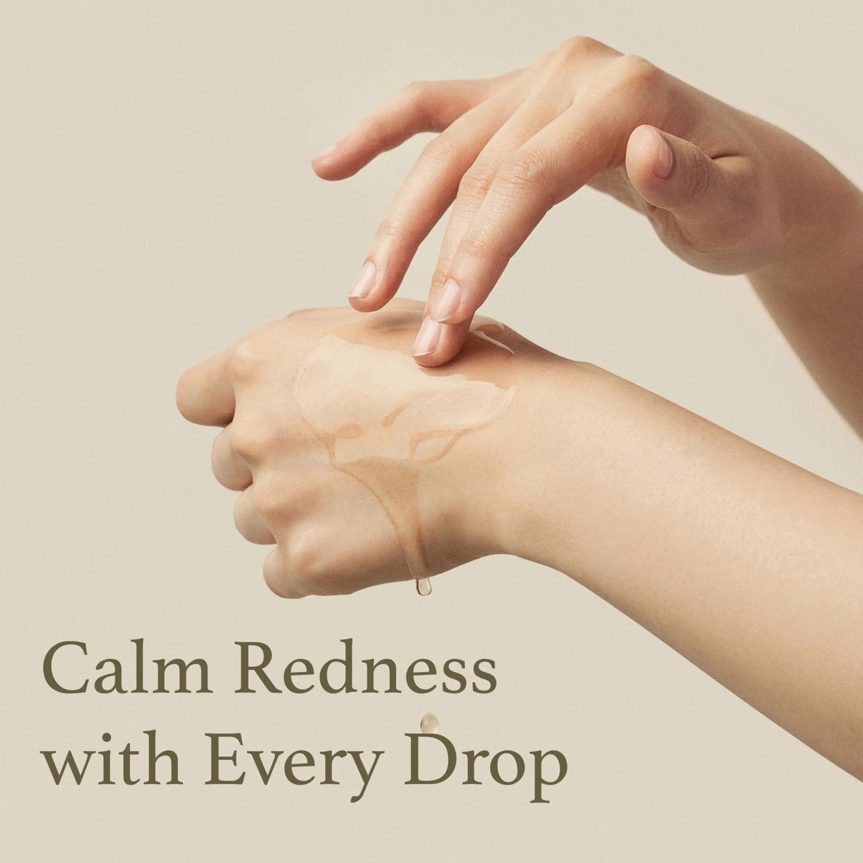 Applying I’m From Mugwort Essence on hand – calming Korean toner-essence that soothes redness and irritation