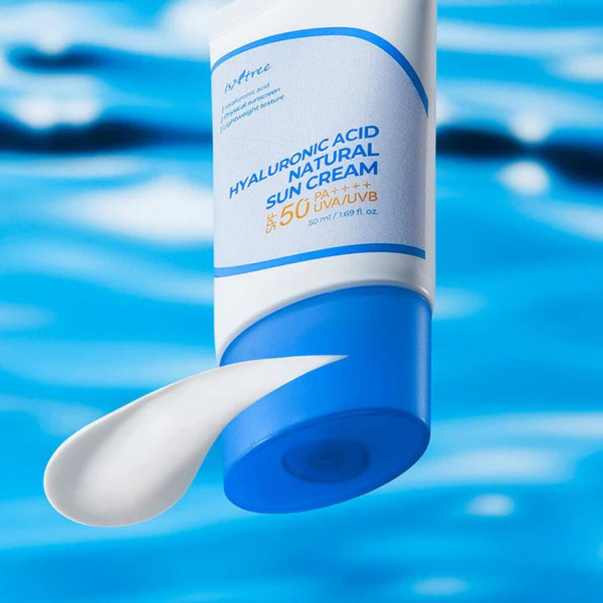 Isntree Hyaluronic Acid Natural Sun Cream SPF 50+ — smooth lightweight texture with hyaluronic acid for daily moisture barrier protection