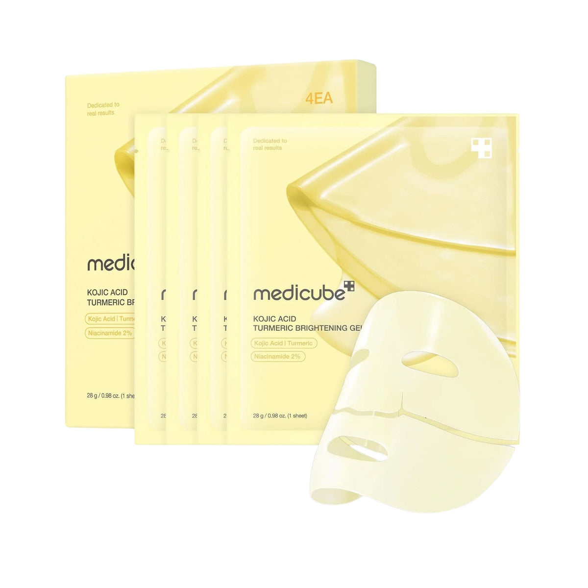 Medicube Kojic Acid Turmeric Brightening Gel Mask 4-pack with hydrogel face mask – Korean brightening mask with 2% niacinamide for dull skin