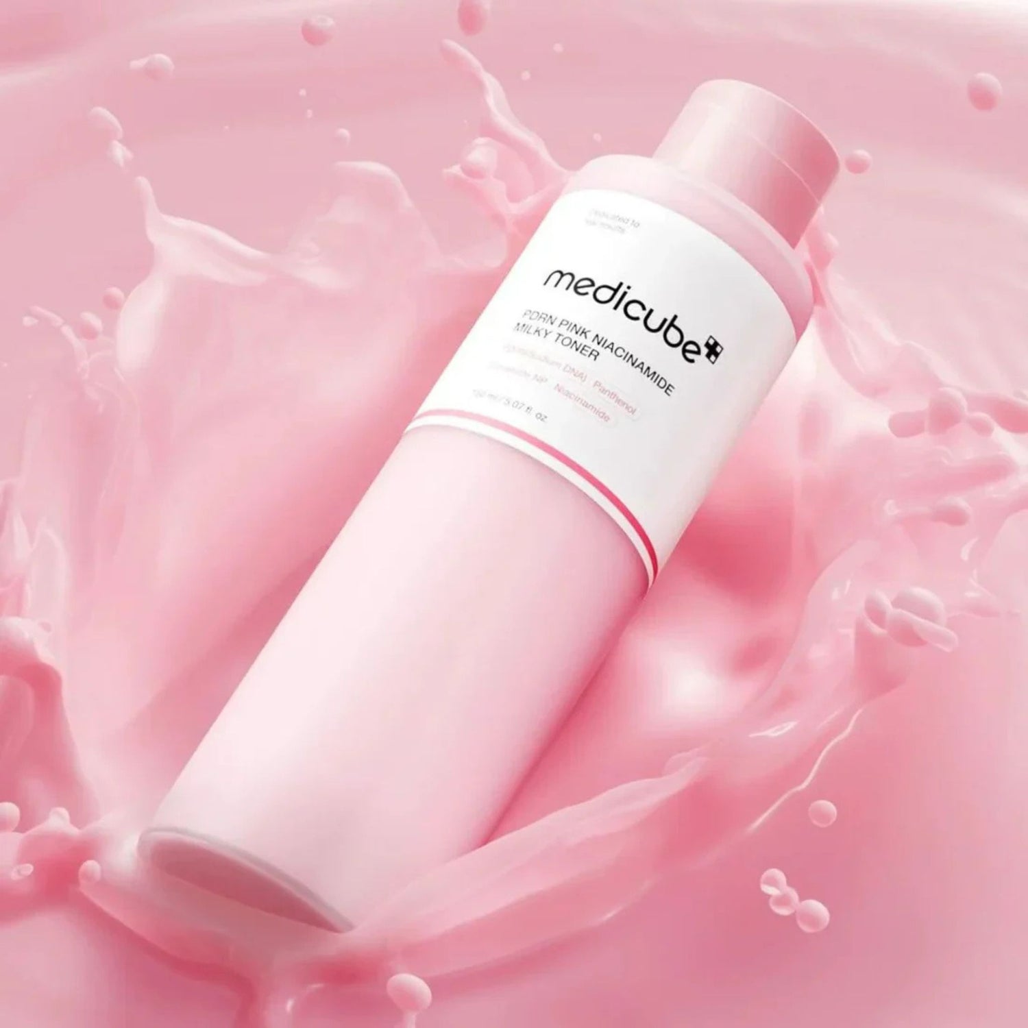 Medicube PDRN Pink Niacinamide Milky Toner hydrating milky toner infused with niacinamide, ceramides and salmon PDRN for radiant glass skin