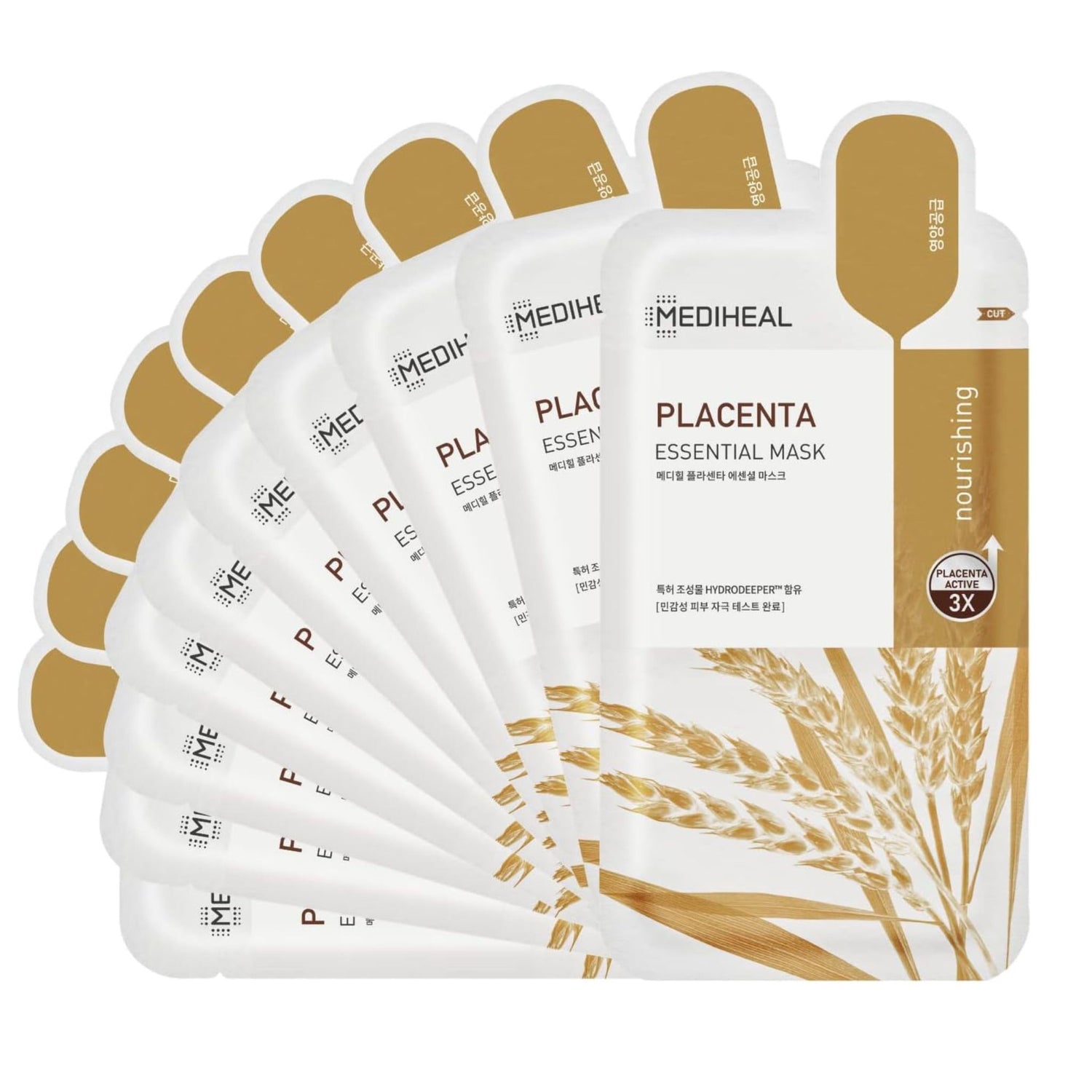 Mediheal Placenta Essential Mask pack – 10 hydrating Korean facial masks with phyto placenta extract for deep nourishment
