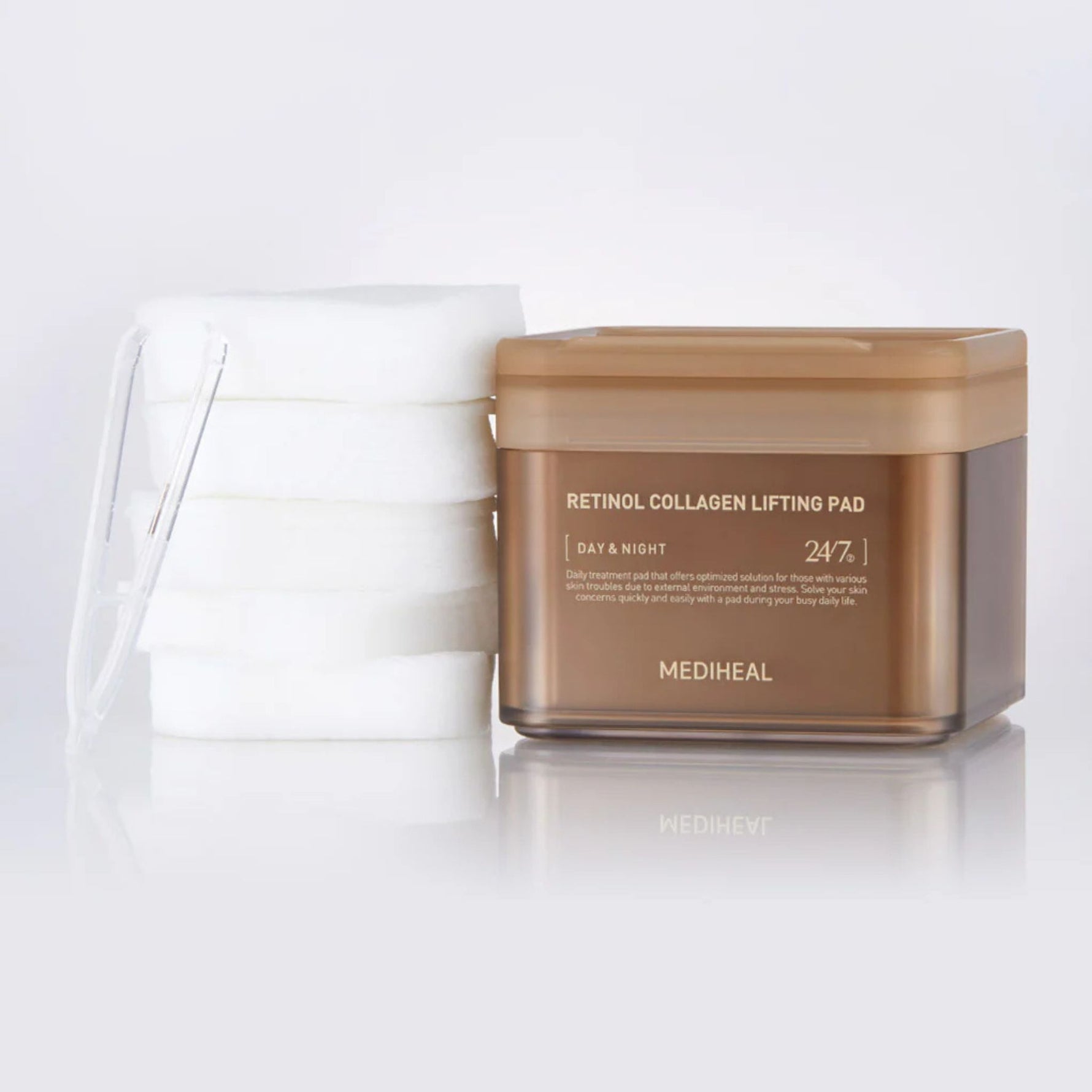 Mediheal Retinol Collagen Lifting Pad — Korean firming pads soaked in rich retinol collagen essence for skin elasticity