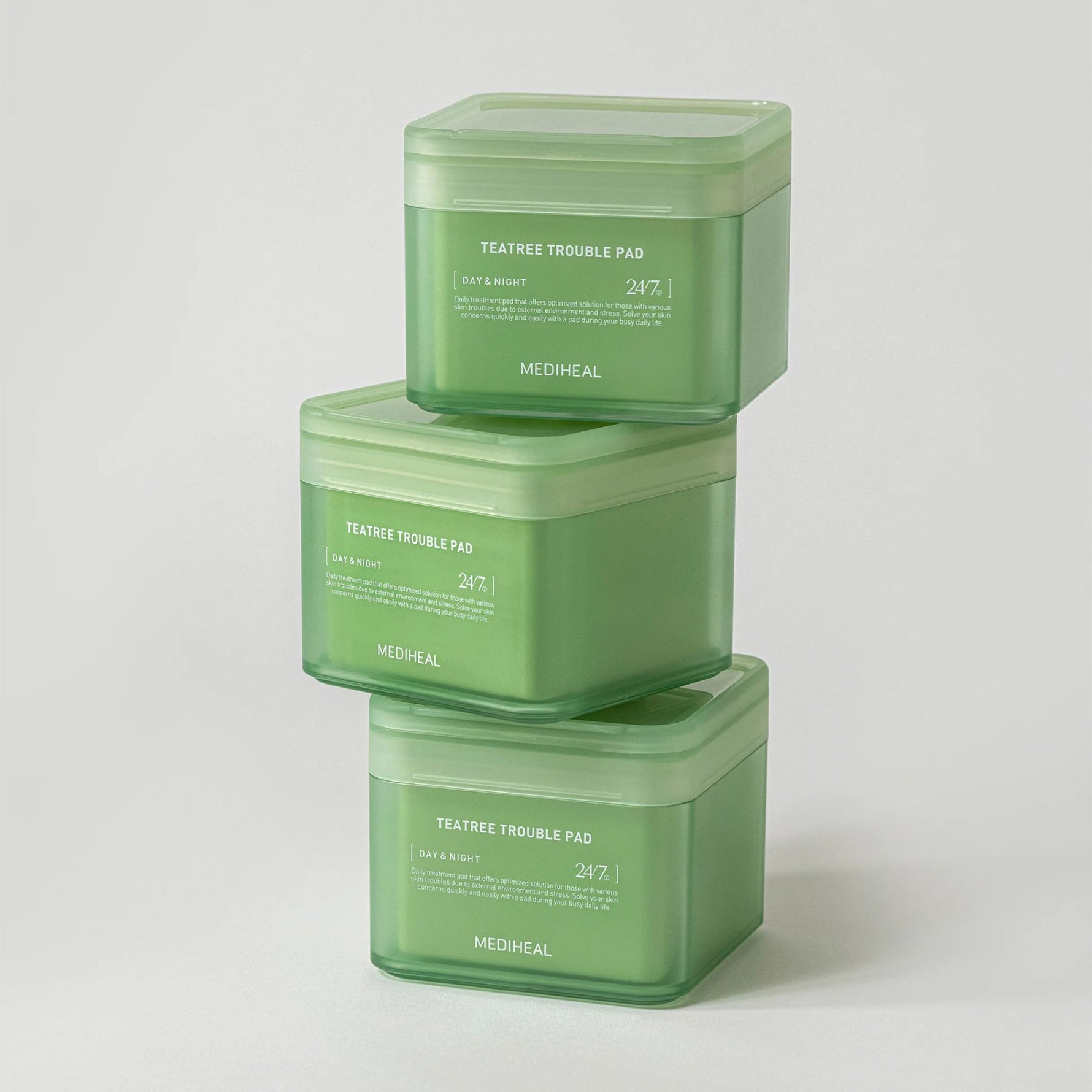 Mediheal Tea Tree Trouble Pad — Korean daily treatment pads stacked for clear and balanced skin
