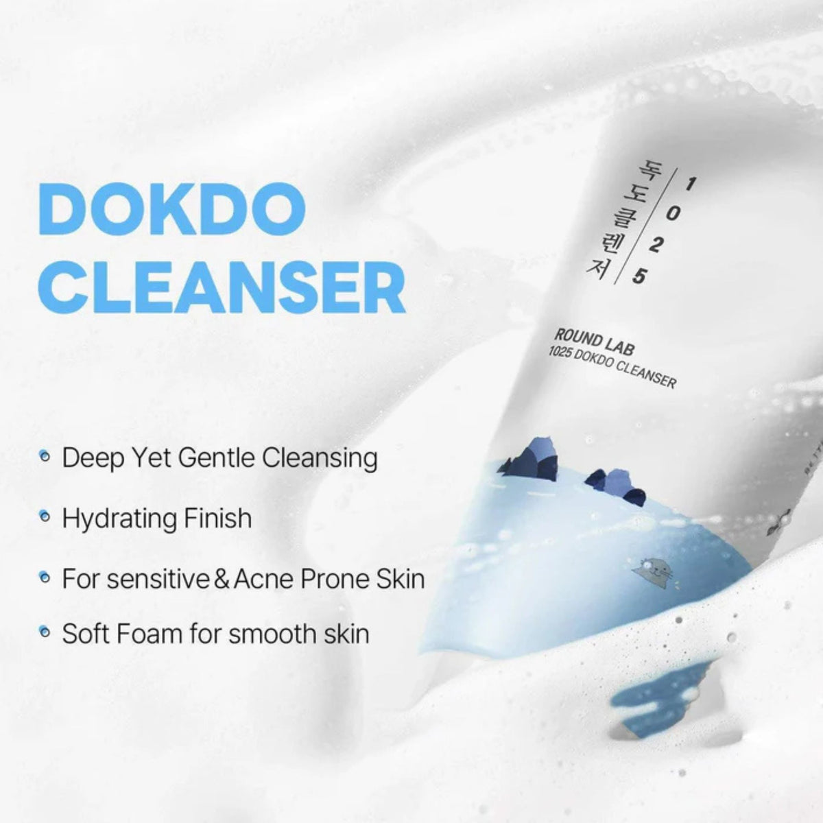 Round Lab 1025 Dokdo Cleanser – deep cleansing face wash with hydrating finish for acne-prone and sensitive skin