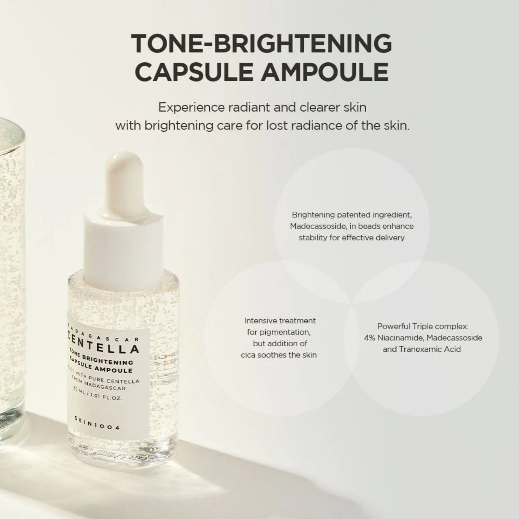 Skin1004 Madagascar Centella Tone Brightening Capsule Ampoule with niacinamide and madecassoside for radiant skin