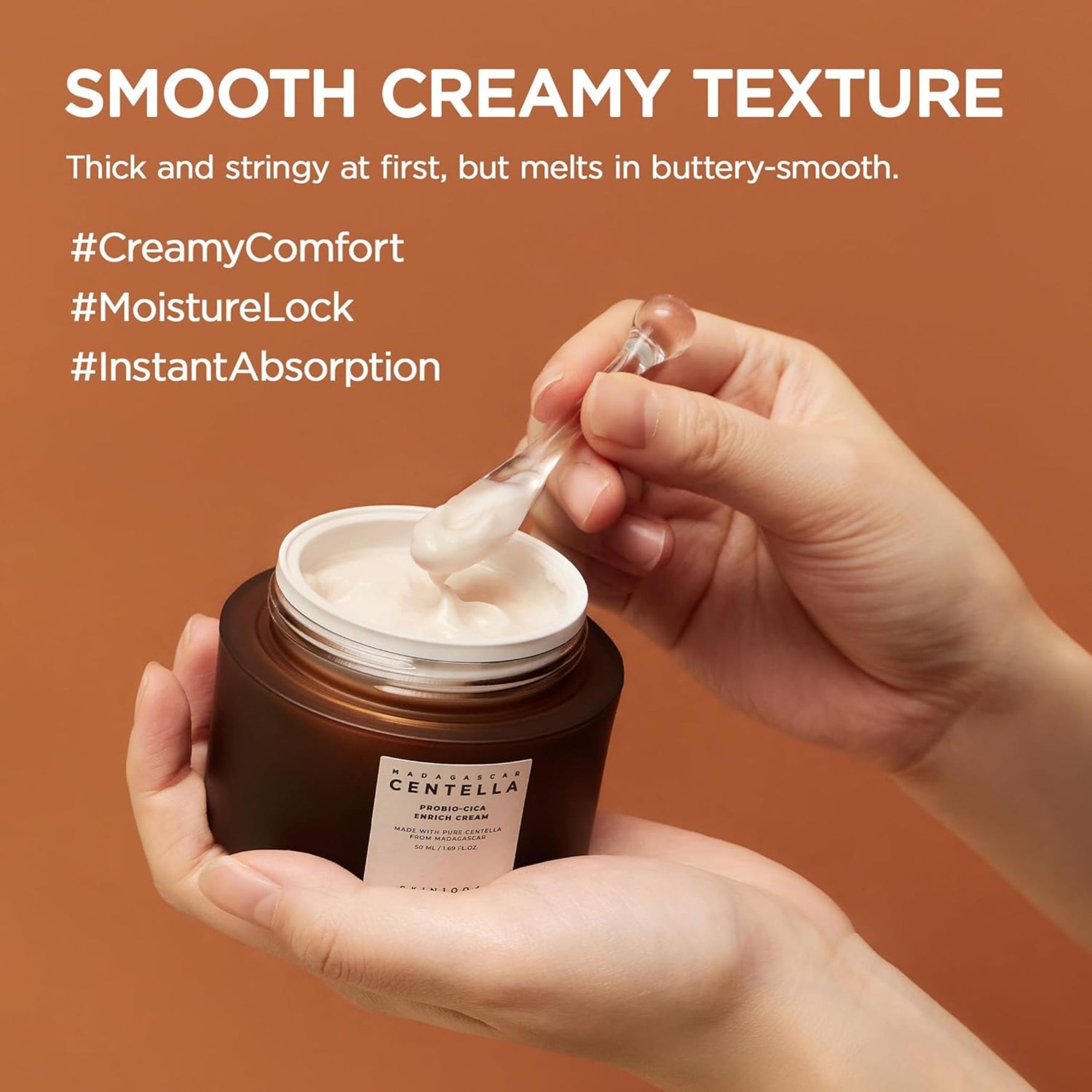 Skin1004 Probio Cica Enrich Cream thick buttery formula in jar with spatula for deep hydration and sensitive skin repair